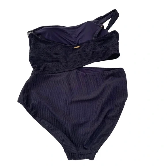 Sea Level One Shoulder Cut Out Lace Bodice One Piece Swimsuit Navy 12 NWT - Picture 6 of 15